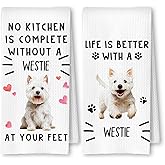 ArtisaEura Westie Dog Kitchen Towels, West Highland Terrier Gifts Dish Tea Towels for Kitchen Decor, Dog Lover Mom Dad Gifts Decorative Hand Towel, 16x24 Inches Set of 2