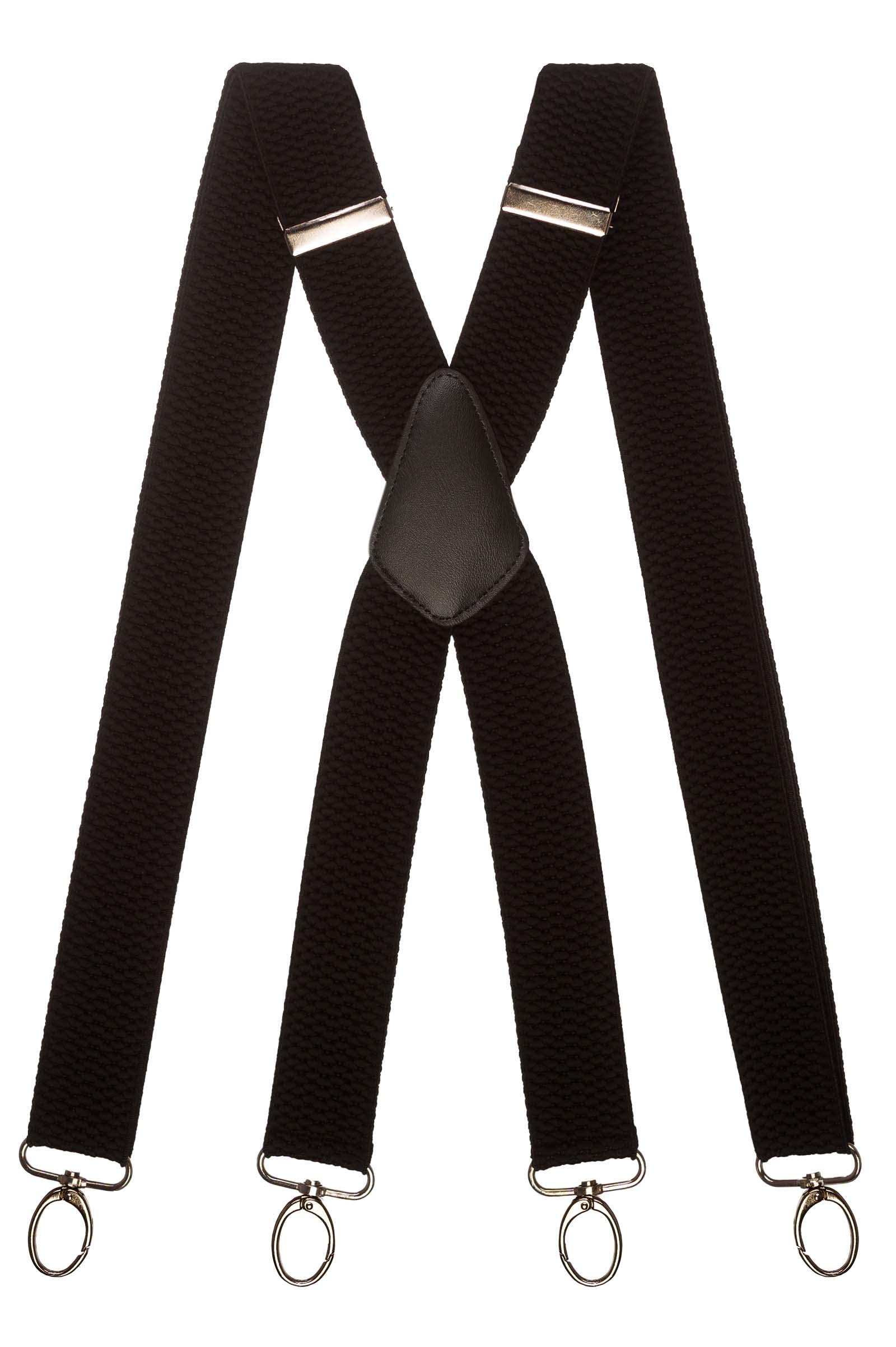 Olata Heavy Duty X-Shape Multi-Purpose Wide Braces/Suspenders with Carabiner Clips - 4cm. Black (Silver Clips)