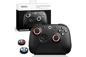 8Bitdo Ultimate 2 Bluetooth Controller (TMR Joystick Update), RGB Fire Ring, Switchable Hall Effect/Tactile Triggers, Vibration and Motion Control for Switch/Switch 2, Windows PC (Black)