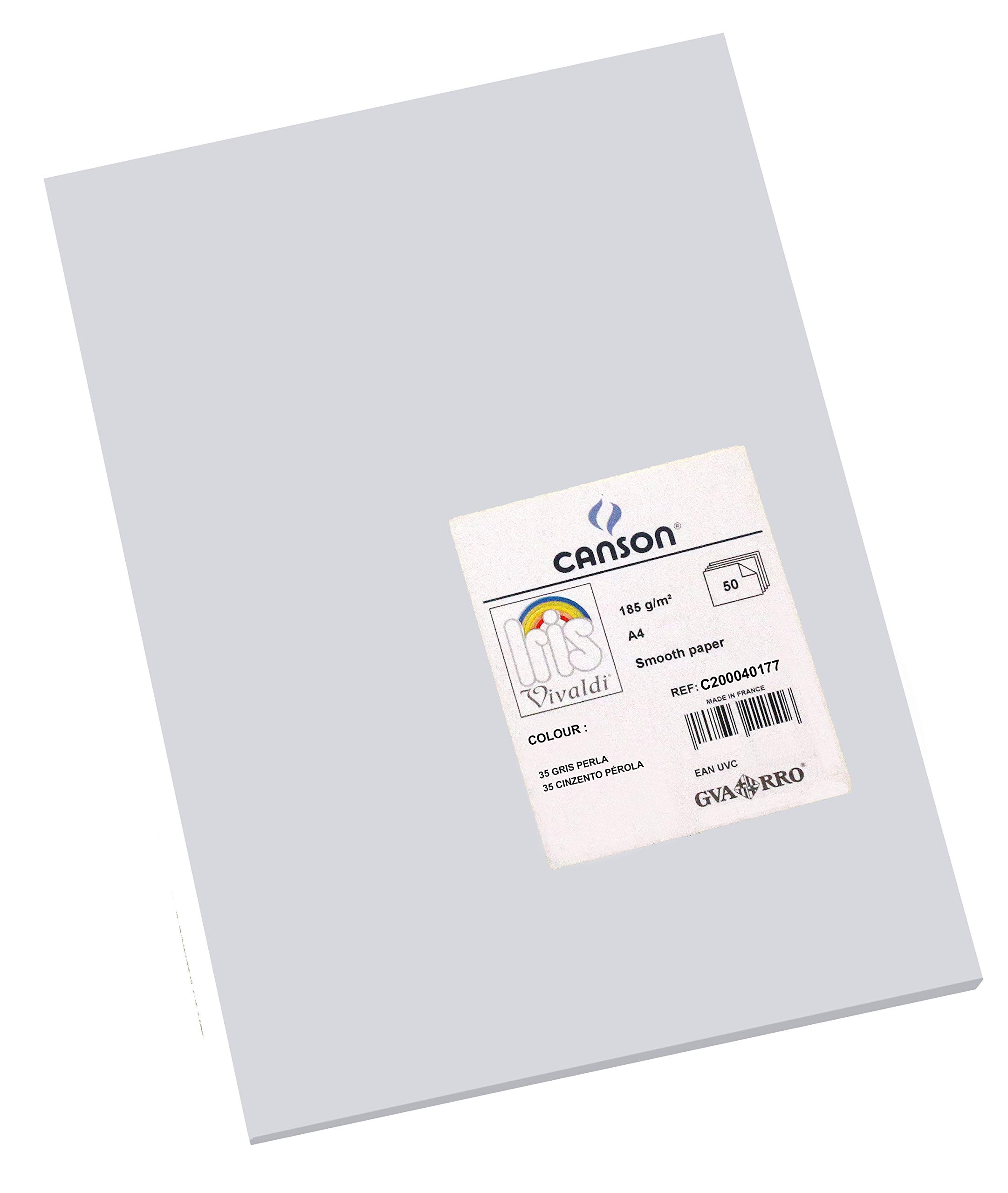 Canson Iris Vivaldi A4 185 GSM Smooth Colour Paper - Light Grey (Pack of 50 Sheets)
