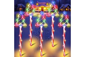 OVVNYXE Christmas Pathway Lights Outdoor Decorations 27inch with Stake, 6/18H Timer 8 Modes LED Candy Cane Pathway Lights Outdoor, 20 FT Colorful Xmas Decorations for Walkway Yard Decor 5 Pack