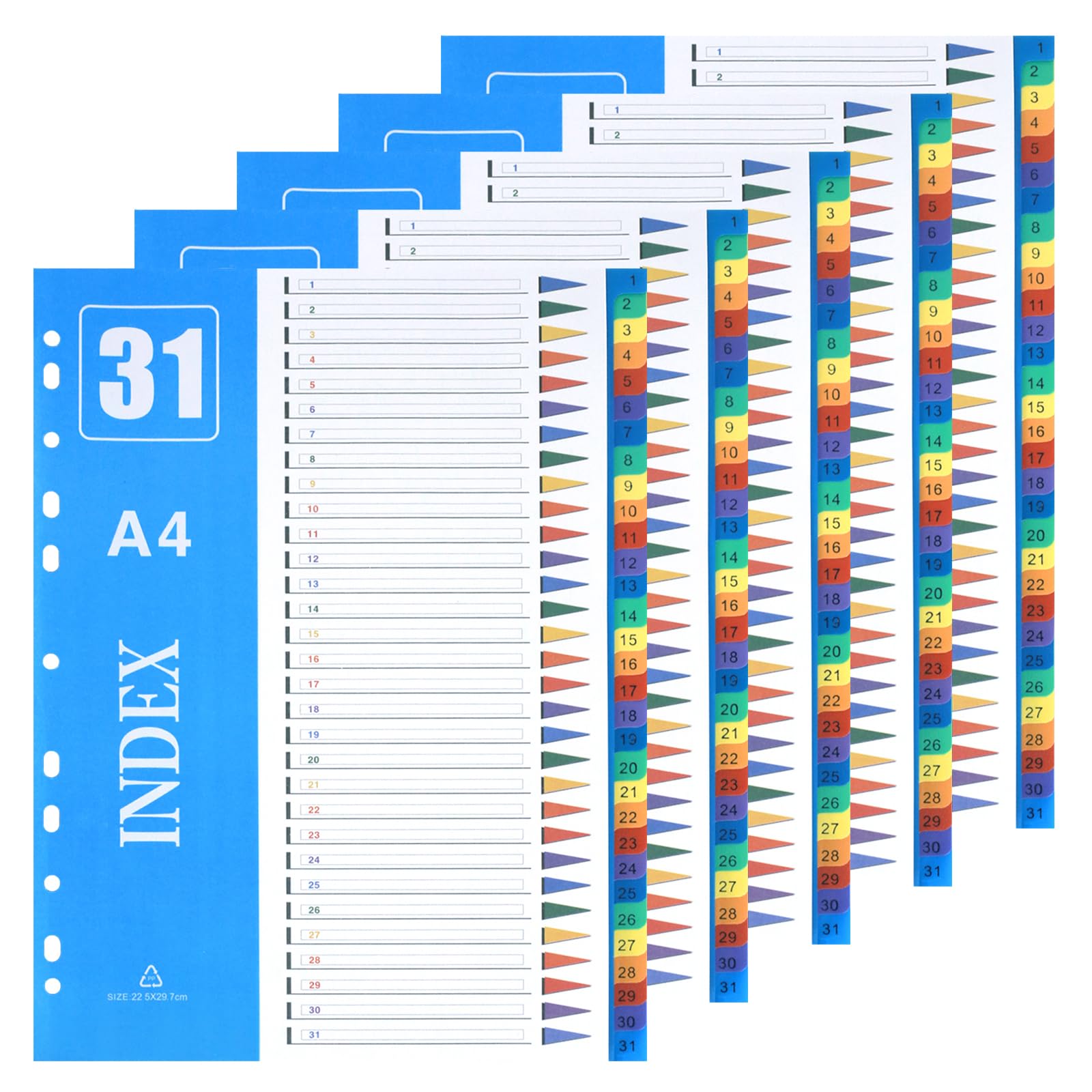 XHDA 1-31 Part Dividers A4, 5 Pack Multi-Colour Plastic A4 Index Folder Subject Dividers, 11-Holes Lever Arch Files Dividers Ring Binders for Office School