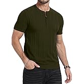 YTD Mens Tees Short Sleeve Crewneck Henley Shirts Knitted Textured Shirt Solid T-Shirts Summer Top