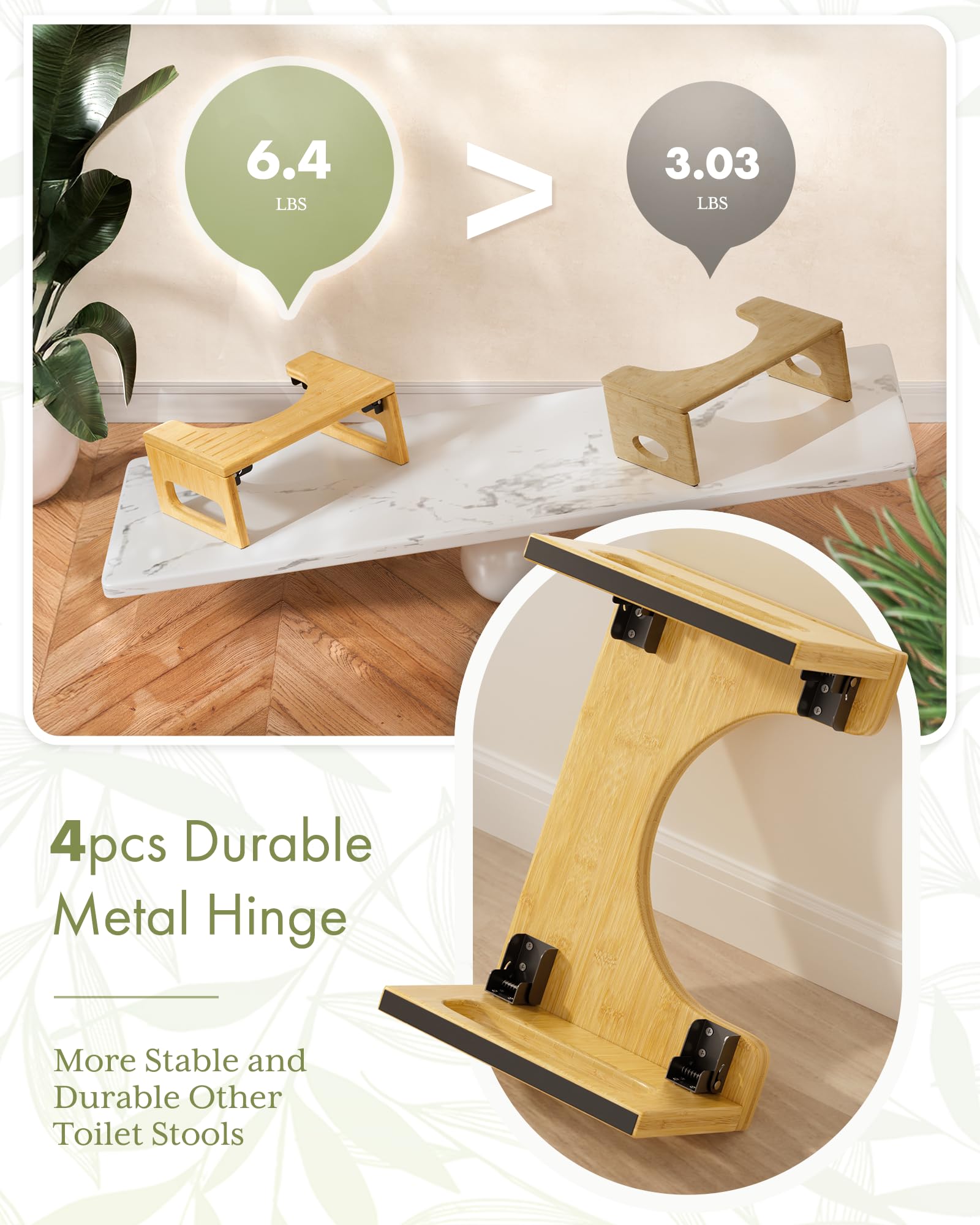 AmazerBath 7 Inches Bamboo Toilet Stool Squat for Adult, Foldable Squatting Potty Stools for Bathroom, 0.79