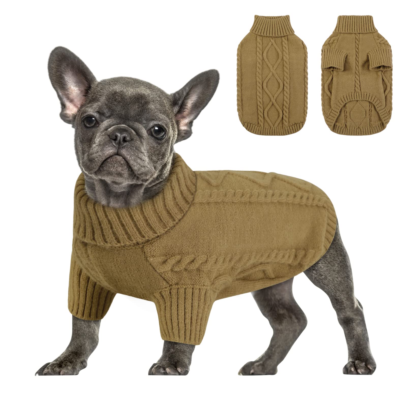 Queenmore Knitted Dog Sweater, Turtleneck Knitted Dog Jumper, WarmPet Outfit for Labrador, Golden Retriever, Lurcher, Border Collie, Brown, XL — image 1