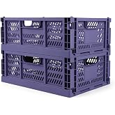 2 Pack Stackable Storage Crates, Plastic Foldable Baskets Large Blue | Easy-carry handles, suitable for toys books groceries office supplies and household storage for home office shopping