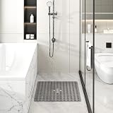 XIYUNTE Shower Mat Non Slip Anti Mould 53x53cm Grey with Drain Holes & Suction view 8
