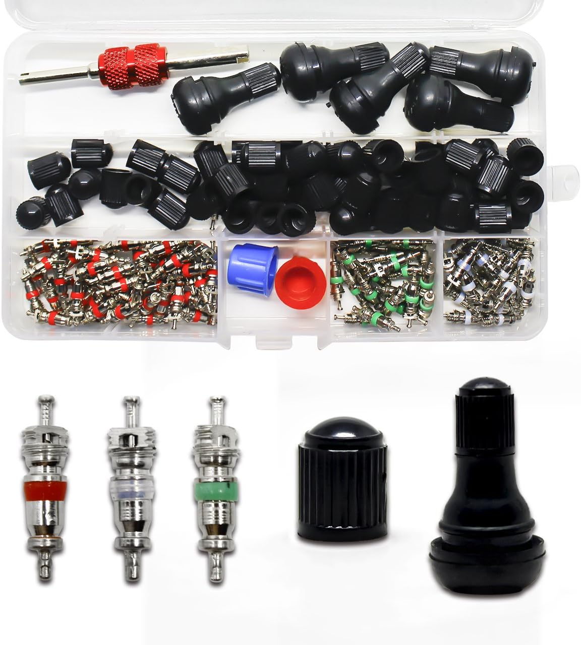 Magiin Tire Valve Kit, Tire Repair Set 6in1 Universal Tire Valve Cap