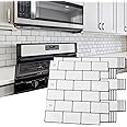 Art3d 10-Sheet Backsplash Tile for Kitchen Peel and Stick, 12"x12" Stick on Subway Tiles for Kitchen, Bathroom Back Splashes, White-Black Grout