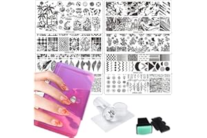 VNC 13pcs Nail Stamp Plates set 8 plate 2Stamper 2Scraper 1storage bag Nails Art Stamping Plate Scraper Stamper Set Leaves Flowerst Travel Patterns Nail plate Template Image Plate
