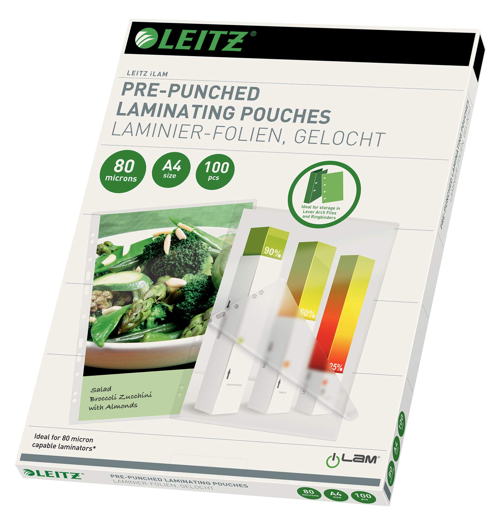 Leitz iLAM 80 Microns A4 Pre-Punched Laminating Pouches (Pack of 100)