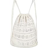 Lobagve Handmade Crochet Cotton Drawstring Backpack Boho Purse Leisure Daypack