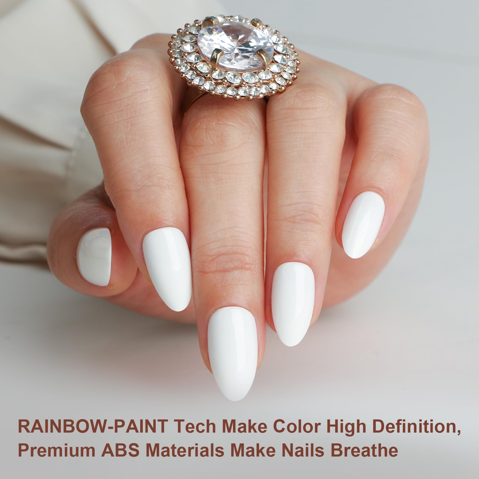 Polychrome&air Press On Nails Medium Almond ABS Natural Fit Fake Nails with Jelly Glue Reusable Manicure Glue On Nails Women and Girls False Nails UV Gel Cover Glossy Nails 15Sizes 30PCS（Pearl White） - Image 4