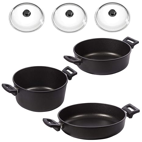 Eurolux Topfset Aluguss beschichtet 6-teilig Kochtopr Bratentopf Kasserolle PFOA frei inkl. Glasdeckel