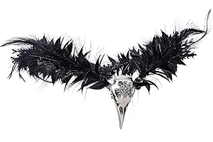 MOSTORY Artifcial Black Feather Crown - Adjustable Gothic Witch Flower Rhinestone Headpiece Elf Raven Skull Cirlet Tiara with