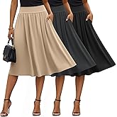 Evervibe 3 Pcs Womens Midi Skirts Knee Length with Pockets Casual High Waisted 2026 Trendy Summer Midi Skirt for Ladies