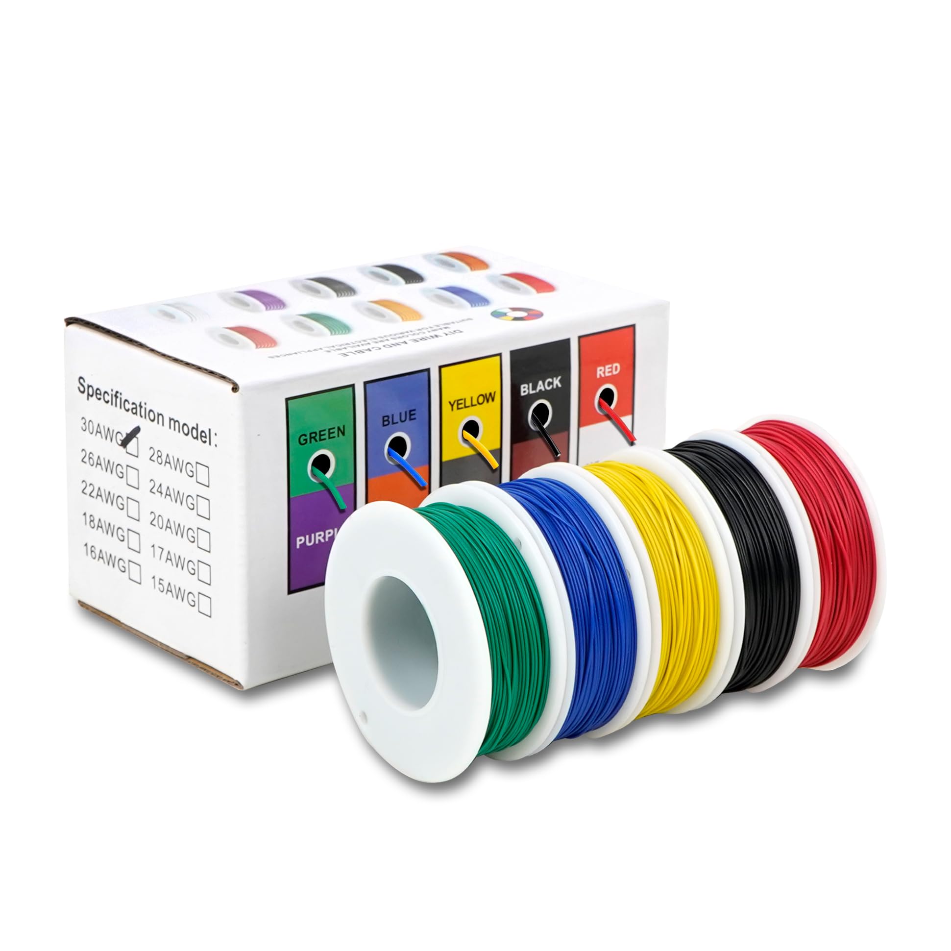 Treedix 30AWG Electronics Wire kit, Hook up Wire Kit 30 Gauge Electric Wire, Solid Core Tinned Copper Wrapping Cable, 5 Colors 164ft Per Roll Electrical Wire (5pcs)