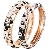 UJOY Bracelet Cloisonne Jewelry Fashion Opening Hinged Bangles Crafted Blue Colored Enamel Flower Gifts for Women 88A11