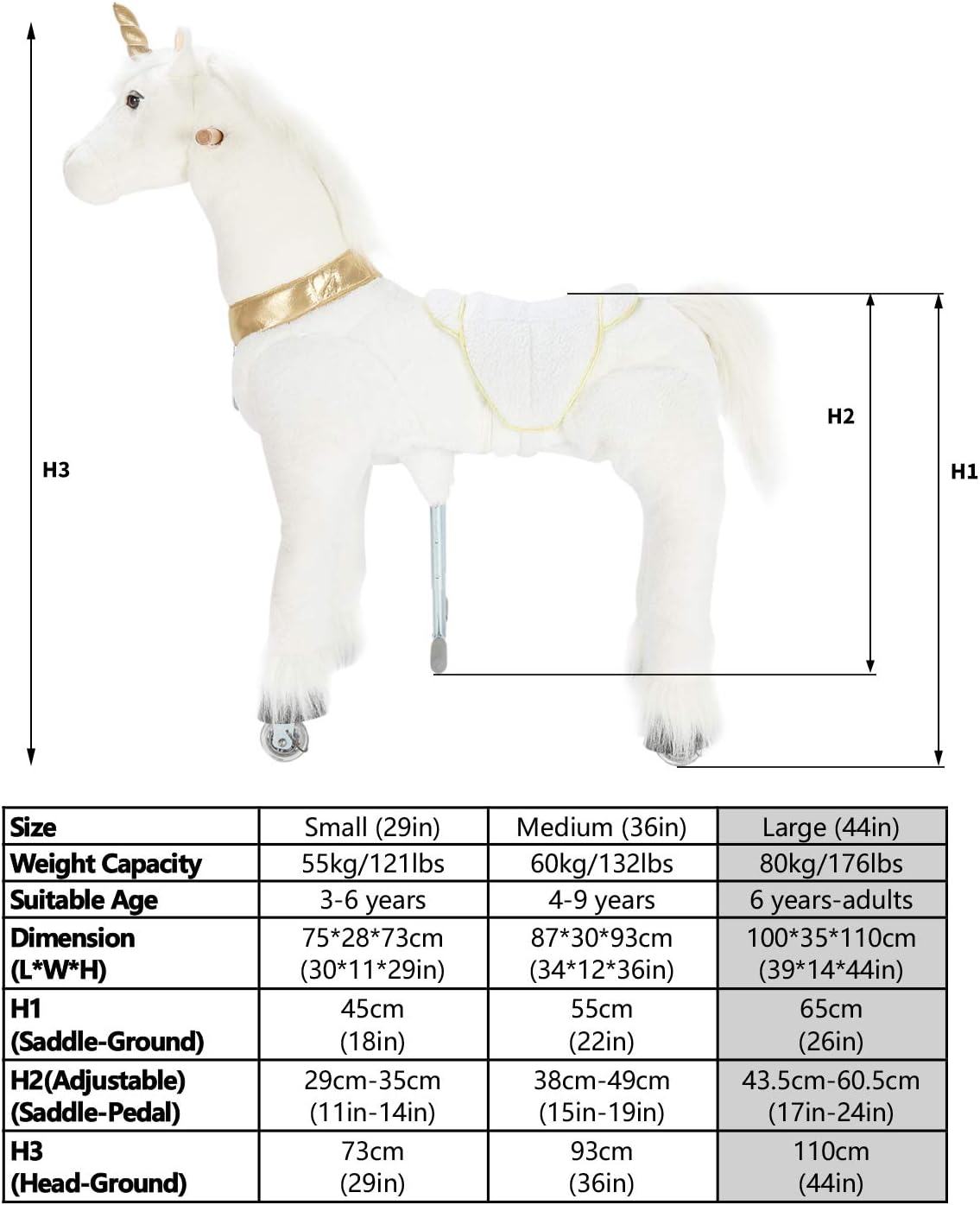 Magnifique Surprise Danniversaire Licorne Avec Corne Dor Jouet Daction Poney Grand 110 Cm Pour Enfants De 6 Ans A Lage Adulte Ufree Cheval Cadeau Danniversaire Pour Garcons