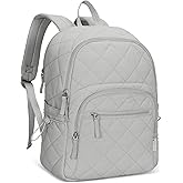 Hynes Eagle Travel Laptop Backpack Quilted College Backpack for Women Puffer Casual Daypack Personal Item Bag for 16 Inch Light Grey