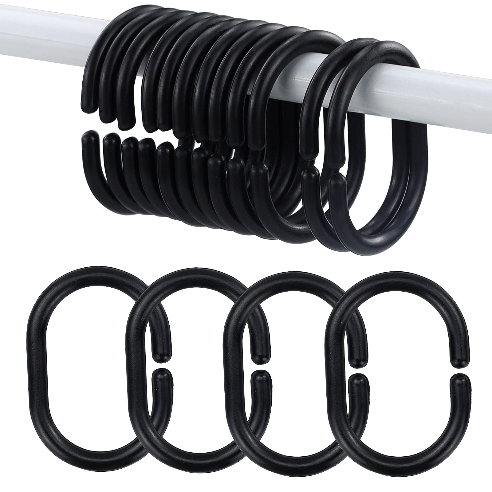 12 pieces of bathroom shower window rod plastic shower curtain ring hook sliding curtain ring (black)