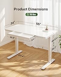 Marsail Glass Standing Desk with Drawer,55 x 28