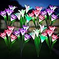 KOOPER Outdoor Solar Lights, 8 Pack Solar Garden Lights with Bigger Lily Flowers, Waterproof 7 Color Changing Outdoor Lights - Bigger Solar Panel for Outdoor Patio Yard Garden Decoration