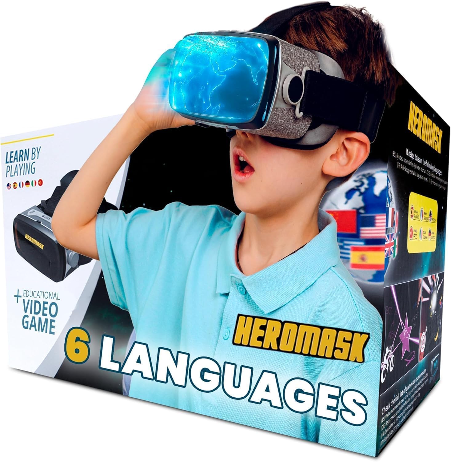 VR Headset for Kids 5-12 + Games to Learn 6 Languages ― Gift for Birthday or Christmas that gets Boys & Girls excited about Spanish, Chinese & more through Virtual Reality Gaming