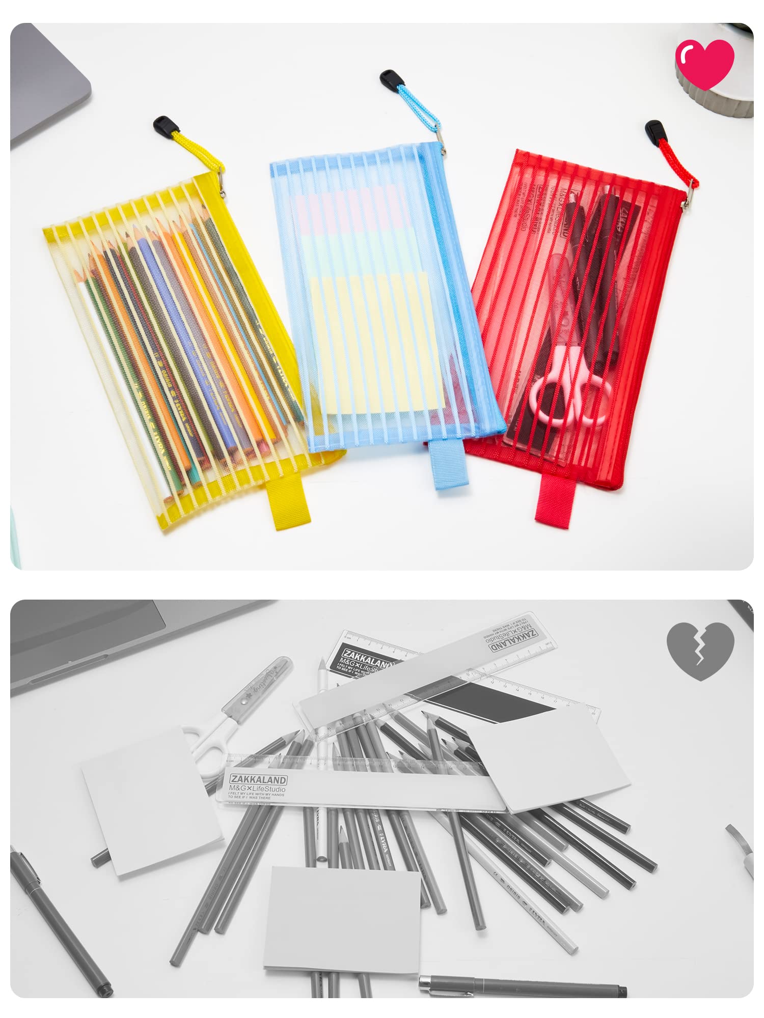 JARLINK 40 Pack 10 Colors Zipper Mesh Pouch, Storage Pencil Pouches, Multipurpose Pencil Pouch Bulk for School and Office Supplies, Cosmetics Travel Accessories, Multicolor