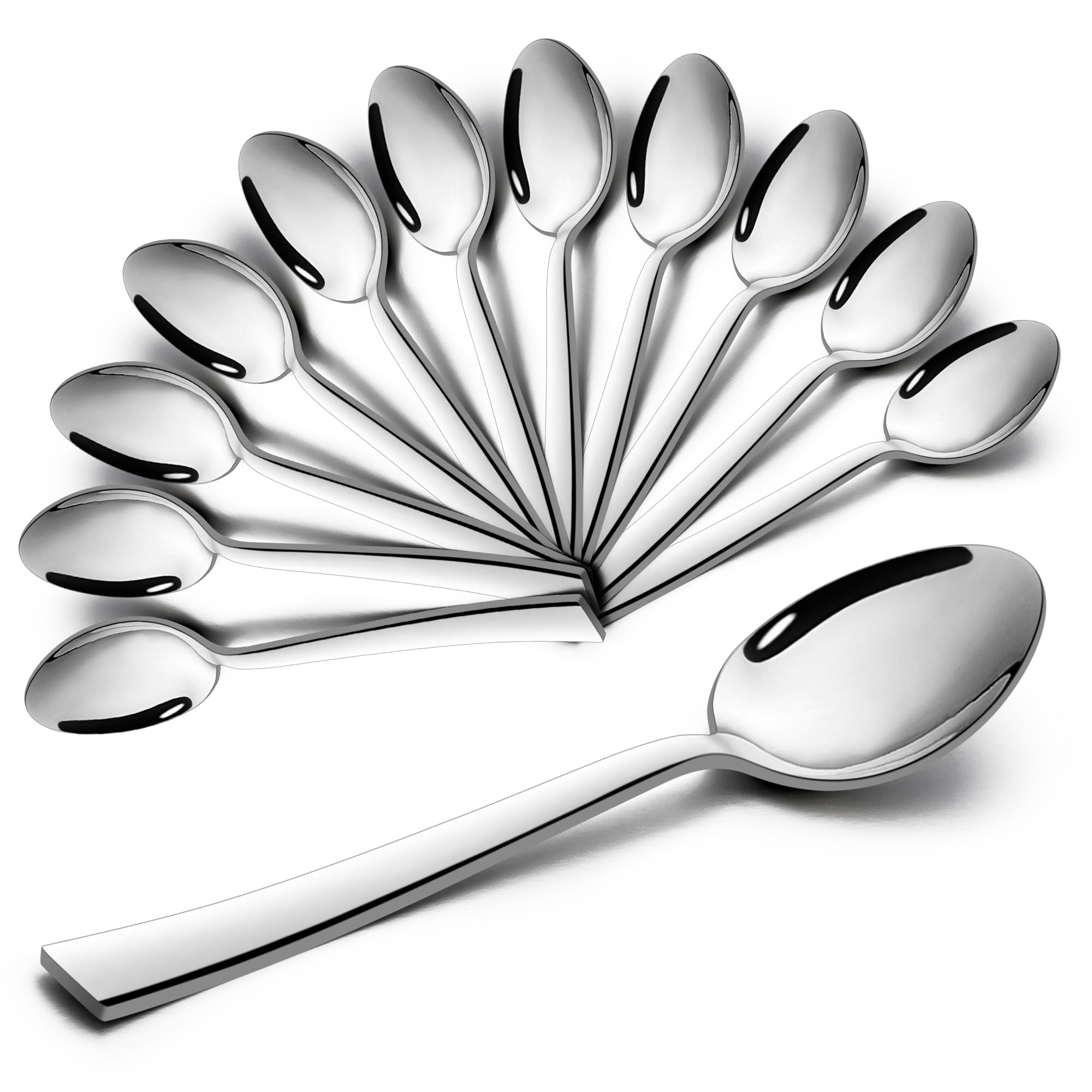 Joyfair Teaspoons, Stainless Steel Dessert Spoon Set of 12, Coffee Spoons Ideal for Coffee Tea Ice Cream Dessert in Home Kitchen Restaurant, Square Edge & Mirror Polished & Dishwasher Safe, 13.5cm