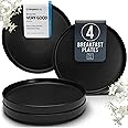 Matte Black Stoneware Dinnerware Set - Stylish Dessert & Appetizer Plates (7.5' Set of 4), Dishwasher & Microwave Safe
