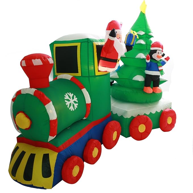 Large PreLit Inflatable Father Christmas Santa Claus Driving a Train