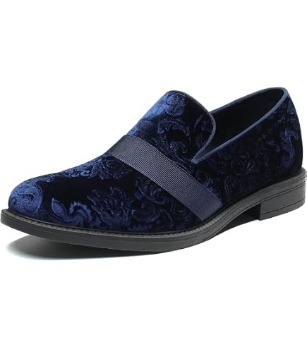 Men\'s Blue Black Tuxedo Patent Loafers Classic Velvet Slip-on Dress Shoes Bruno Marc - Brandclub - Bruno Marc Men main image 4