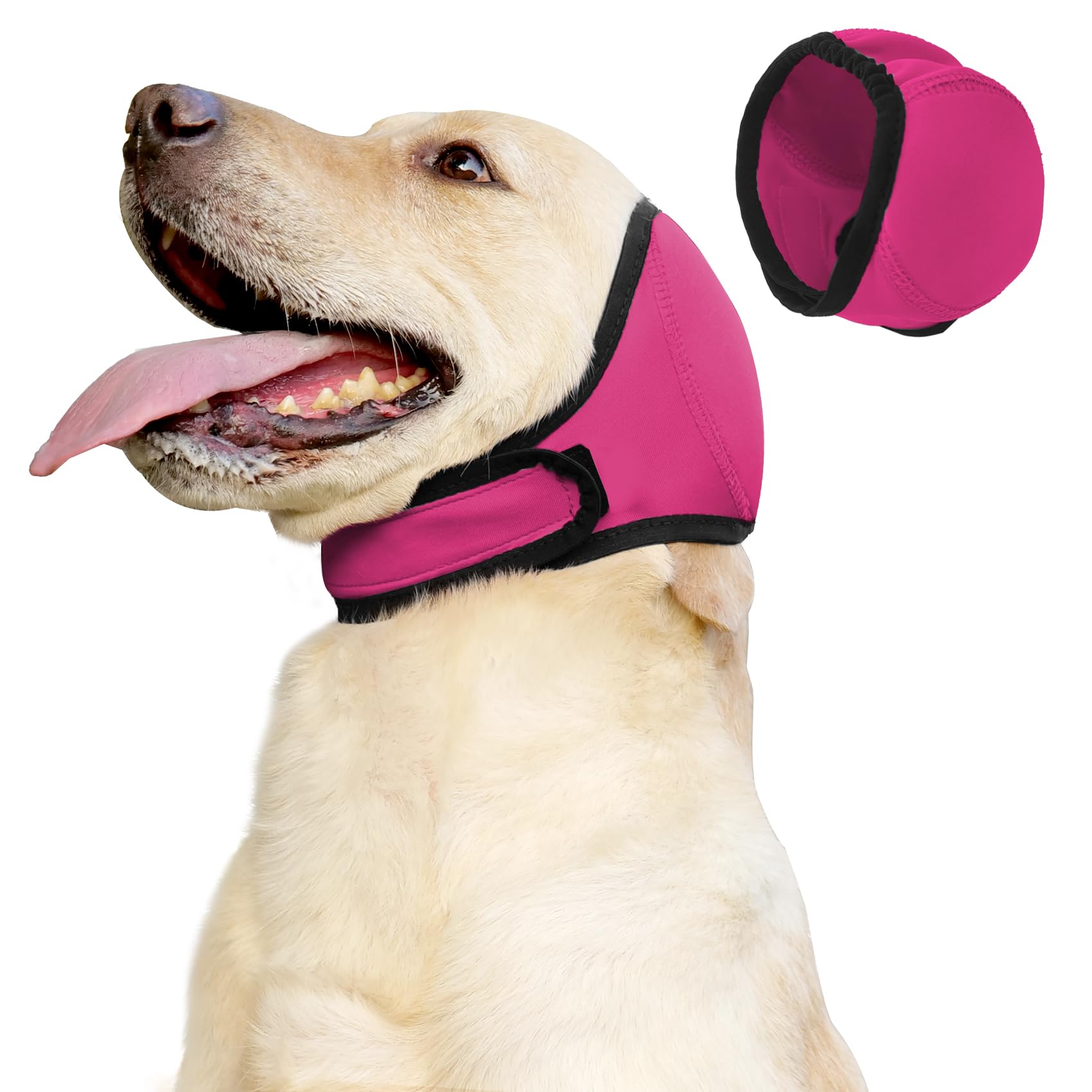 Photo 1 of JOHNBOLIN Dog Ear Muffs & No Shake Ear Wrap for Hematoma, Bathing, Drying, Swim& Noise Anxiety Relief- Elastic Waterproof Ear Protector with Calming Hoodie Design for Grooming/Head Ear Cover (Pink, M)