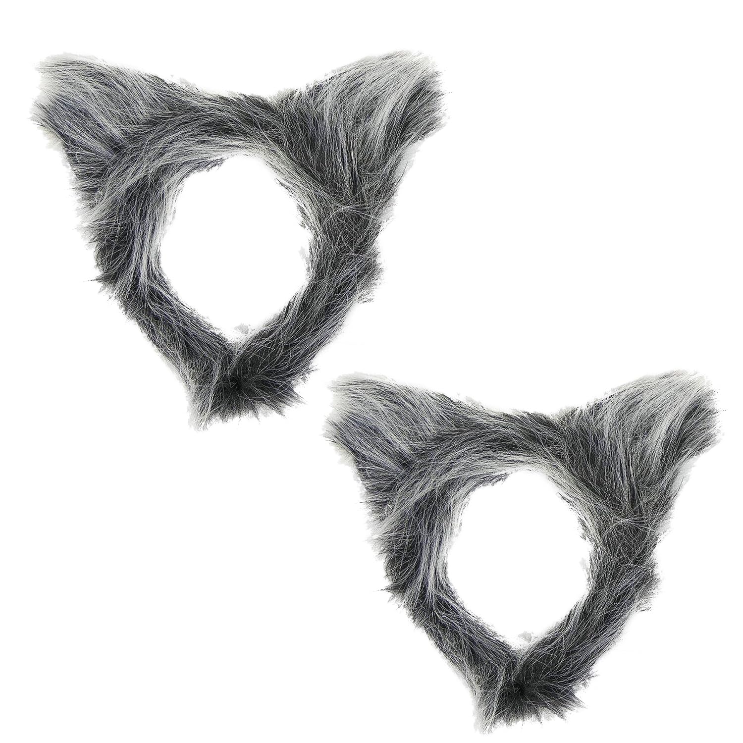 HIXNUG 2pcs Plush Grey Wolf Ears Headband Werewolf Hairband Women Men Cosplay Costume Party Cute Head Accessories Wolf Costume for Carnival