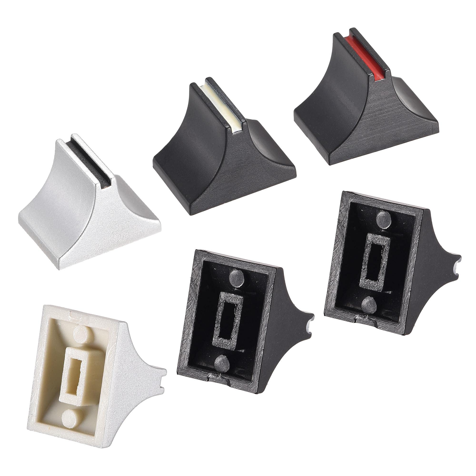 sourcing map Plastic Straight Slide Potentiometer Flat Push Knob Insert Shaft 4x1.6mm White Red Silver 15pcs