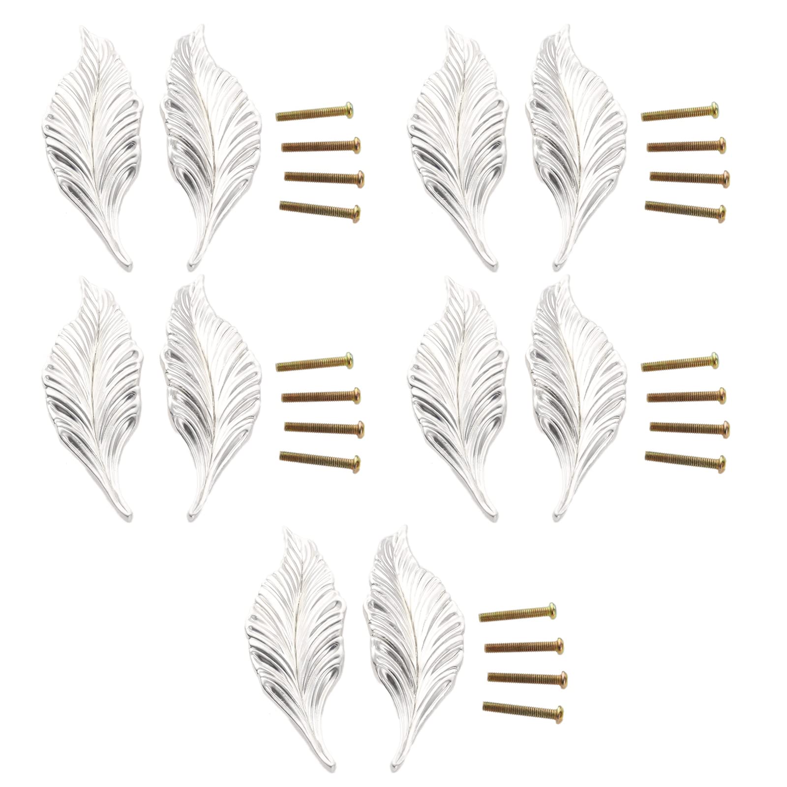Mgoodoo Leaf Handles Knob Zinc Alloy for Cabinet,Kitchen,Door,Drawers,Bookcases,4.13in (5pairs, Silver)
