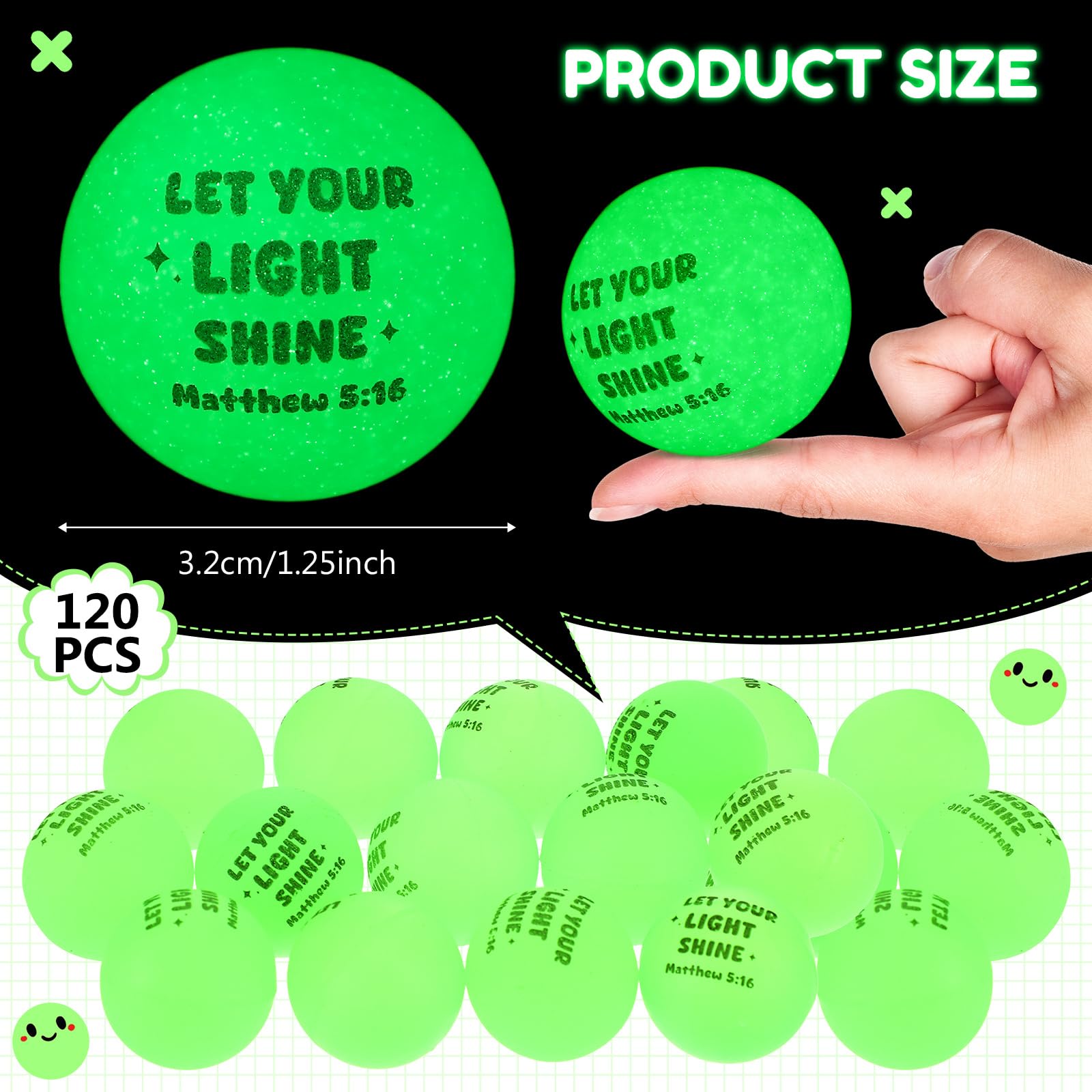 Christian Glow in The Dark Bouncy Balls Easter Jesus Bible Verse Rubber High Bouncing Balls Christian Party Favor Religious Classroom Gifts