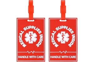 2pcs Medical Alert Tags for Bag, Double-Sided Medical Device Luggage Tag with Straps Labels for Professional Equipment Travel