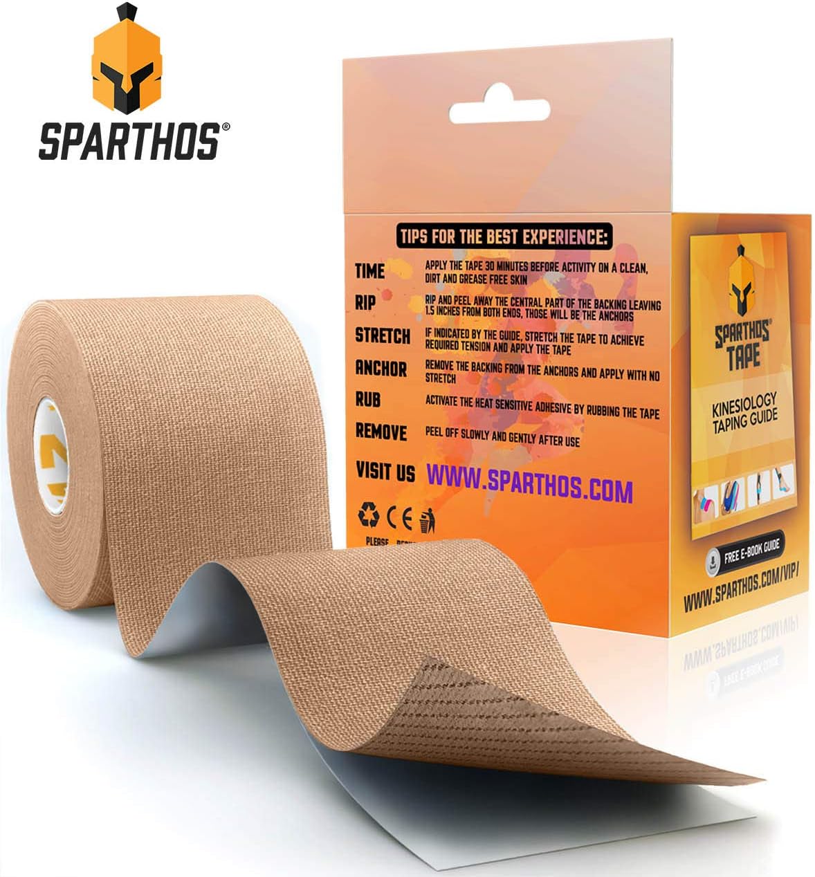 Sparthos Kinesiology Tape - Incredible Support for Pro Athletic Kt Sports and Recovery - Free Kinesio Taping Guide! - Rocktape Breast Waterproof Tex Rock Boob Bra Gold Lift Tapes - Uncut (Beige): Sports & Outdoors