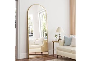 Dewfig 71"*26" Full Length Mirror Arched Gold Mirror Full Length with Stand, Large Floor Length Mirror, Big Full Body Mirror Wall Mirror Hanging Mirror for Bedroom, Living Room, Gold