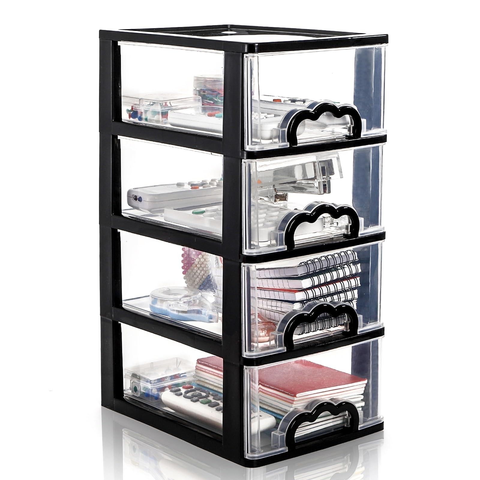 Photo 1 of Cididu Desktop Organizer with 4 Drawers, Clear Plastic Storage Drawer Unit, Small Desk Organizer Storage Box, Durable Storage Bin Container Case for Countertop Stationery Pens Makeup Office Supplies