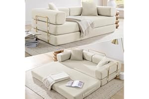 HANXIN 78 Inch Convertible Sleeper Sofa Bed, Folding Floor Mattress Couch with Fixed-Shape Frame, Futon Boneless Couch Lounge Loveseat with Pull Out Bed, No Assembly Required (Beige)