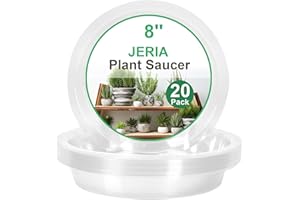 JERIA 8 Inch 20 Pack Clear Plant Saucers,Plastic Flower Pot Trays,Round Durable Plant Drip Trays for Indoor and Outdoor