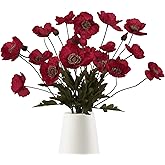 IPOPU Red Poppy Flowers 6pcs Artificial Poppies Faux Vintage Silk Flower Arrangements for Wedding Centerpieces, Home Table, Bridal Shower Party Decorations