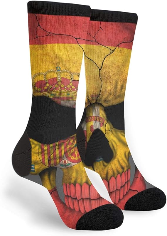 KSSChr Men Women Classic Crew Socks Spanish Flag Skull