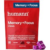 HumanN Memory + Focus Chews, Cognitive, Blueberry Pomegranate Flavor, 30 Ct | Mental Alertness, Non-GMO, Clinically Studied Nootropics, Fermented Resveratrol &amp; Beet Juice Powder, For Adults, Made in USA