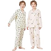 EK4YDNDS 2 Pack Boys 100% Cotton Pajamas Set Kids Button Down Pjs Soft Long Sleeve Sleepwear 2T-10 Years