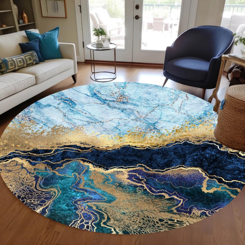 Turquoise Gold Marble Texture Modern Abstract Round