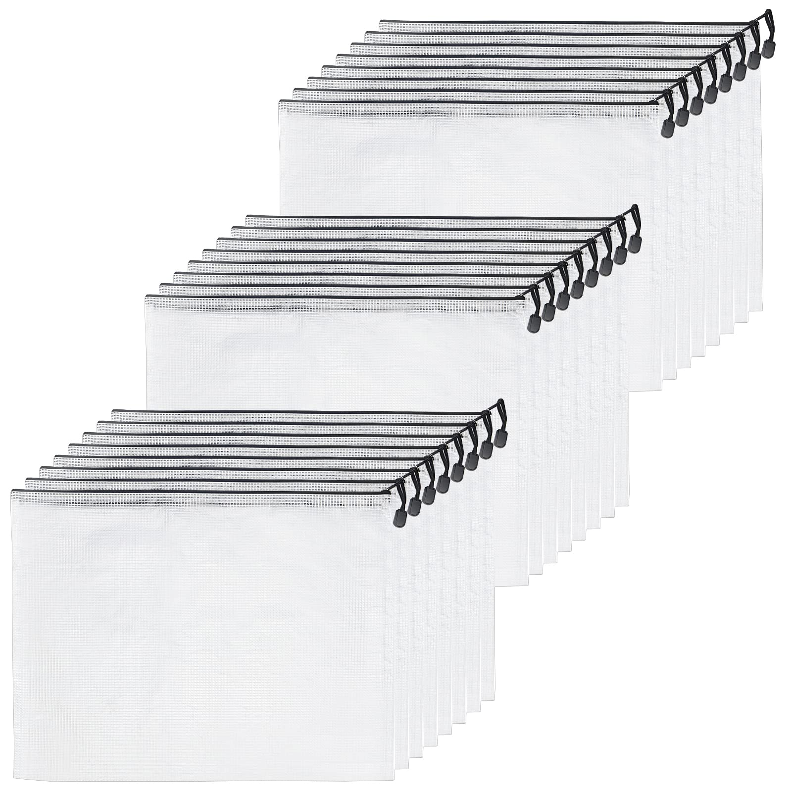 KEILEOHO 24 Pcs A3 Plastic Zip Wallet, A3 Zip Folder Pockets, Mesh File Bags for Offices Supplies Travel Accessories